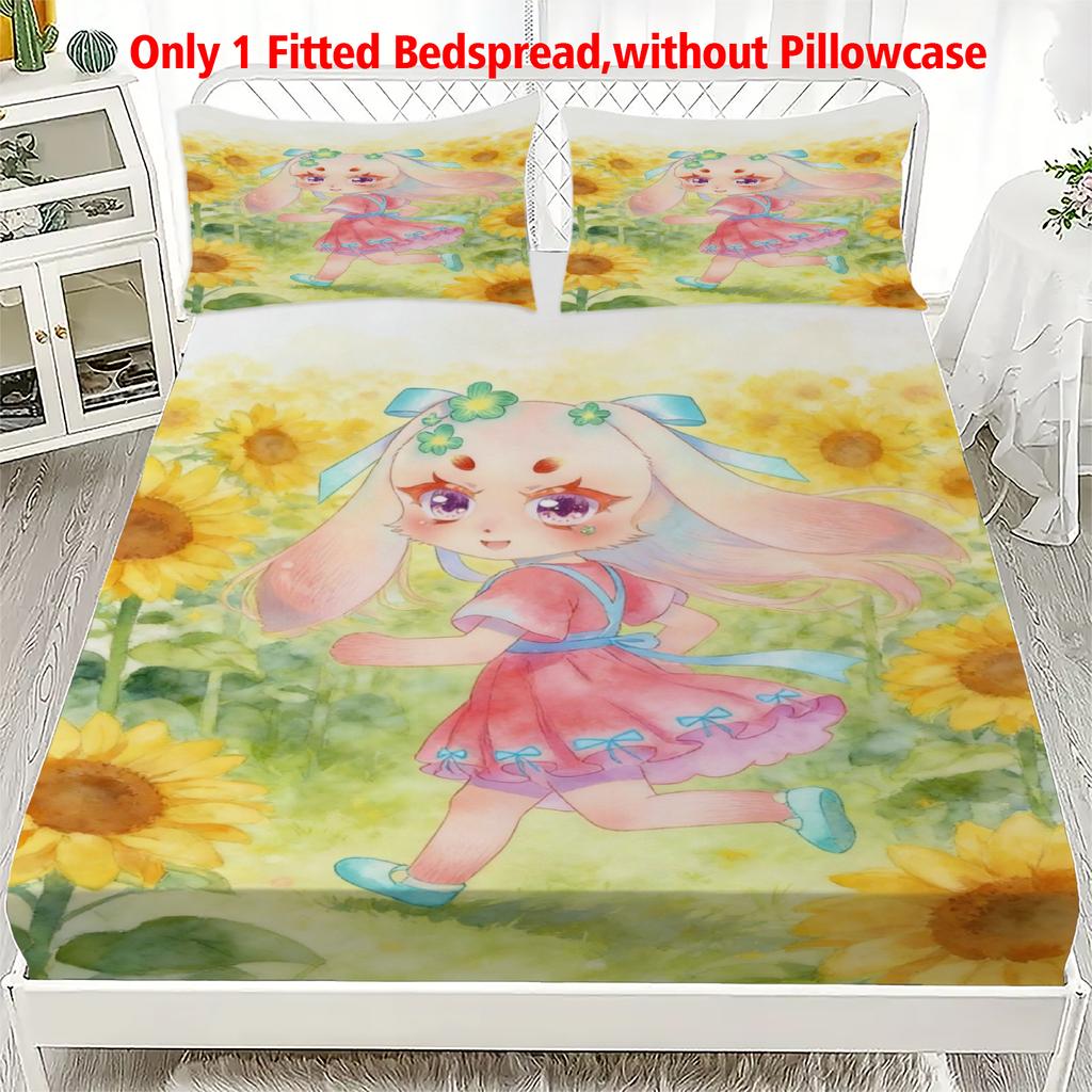 3pcs Fitted Sheet Set Soft Fluff Town Lulu-Sleepy Bunny Breathable Fitted Sheet Set for Home Decor with 2 Pillowcases For Kids