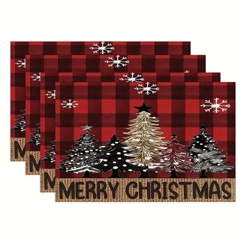1PC Christmas Tree Place Mats Machine Washable Linen Table Mats for Home Kitchen Christmas Dining Decor and Supplies