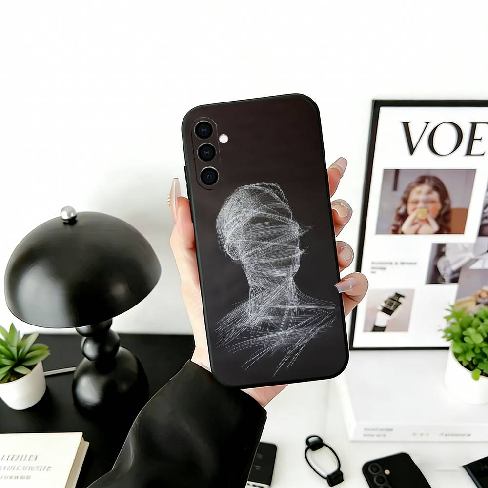 Minimalist Line Art Phone Case Black Silicone Soft For Samsung Galaxy A73,A72,A71,A70,A53,A52,A51