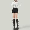 Khaki High-Waisted Casual Women's Shorts with Velvet Lining, 2025 Winter A-Line Bootcut Hot Pants