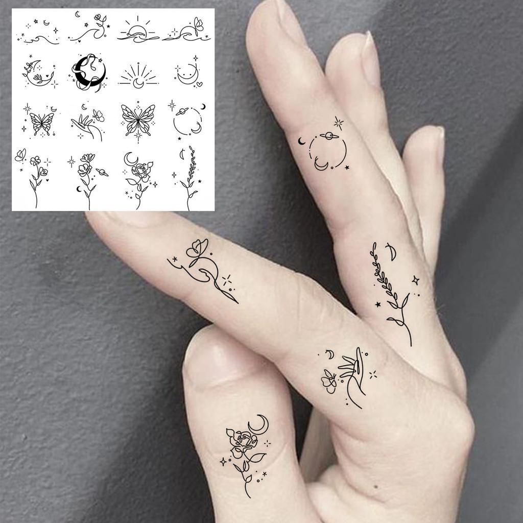 1 Sheet Small Pattern Temporary Tattoos For Women Finger Hand Ear, Realistic Star Sun Planets Fake Tattoo Sticker Durable Tatoos