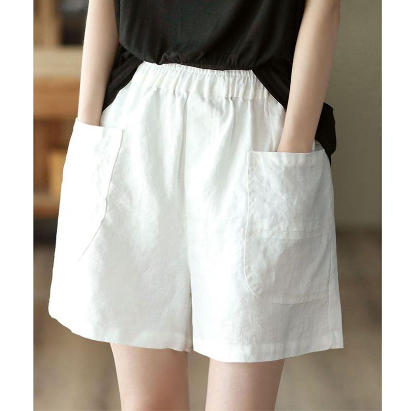 Womens White Elastic Waist Casual Loose Fit Shorts M белый