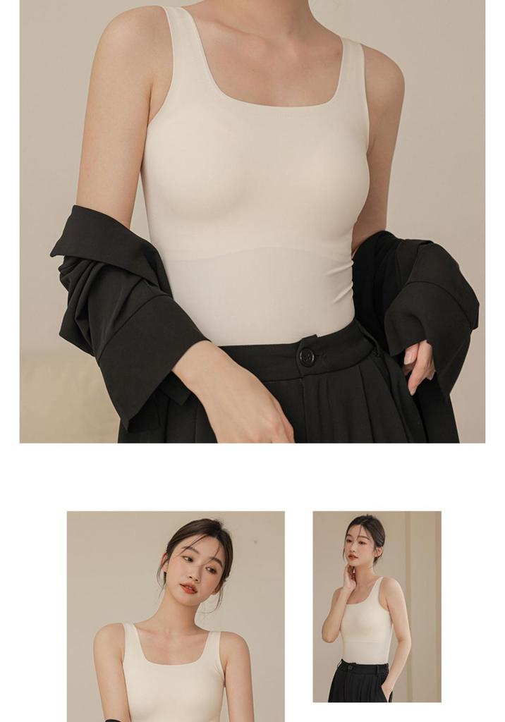 Square Neck Seamless Camisole with Chest Pads: Comfortable, Wide Strap, Fixed Cups, Beautiful Back Design for Women.