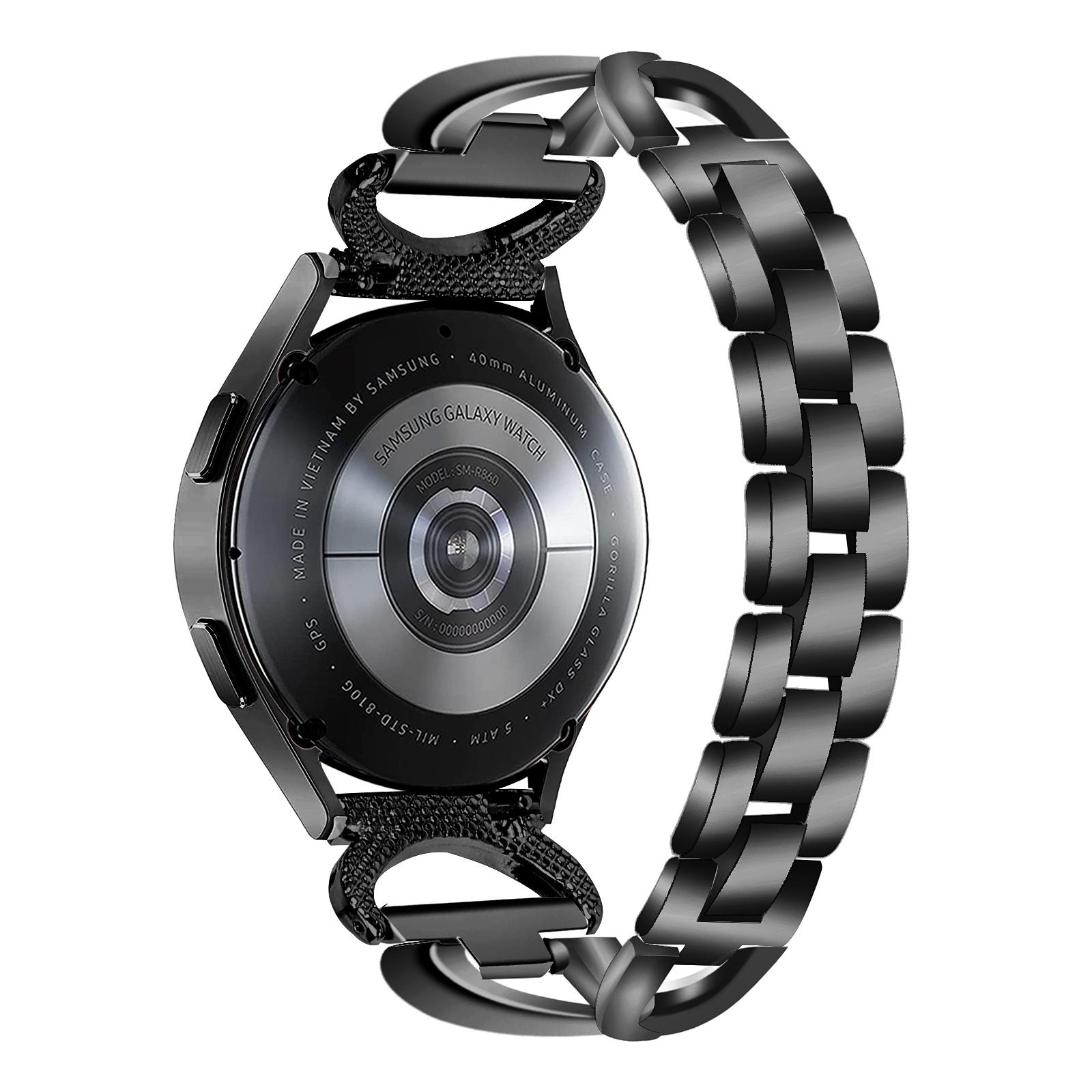 

20mm Watch Strap for Samsung Galaxy Watch6 40mm 44mm/Watch6 Classic 43mm 47mm/Watch 5 40mm 44mm/Watch4 40mm 44mm Rhinestones Decor Alloy Wrist Band Black