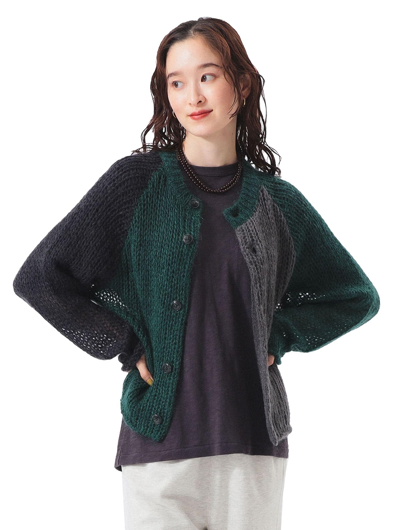 

Beams Boy Женский Вязаный Мохеровый Кардиган Crazy Большого Размера, Угольно-серый.G, Свободный Размер