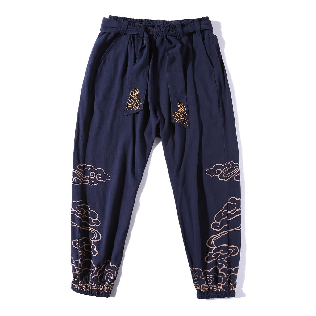 Men's Spring and Autumn Thin Size Plus Size Solid Color Leg Tight Pants Wide Leg Embroidered Lantern Pants
