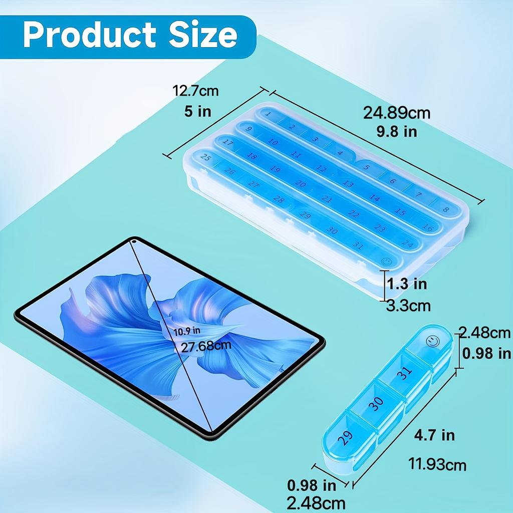 1pc 31 Day Monthly Pill Organizer, 1 Daily Compartment, Large Capacity Medicine Box, Mixed Colors for Easy Tracking, Durable