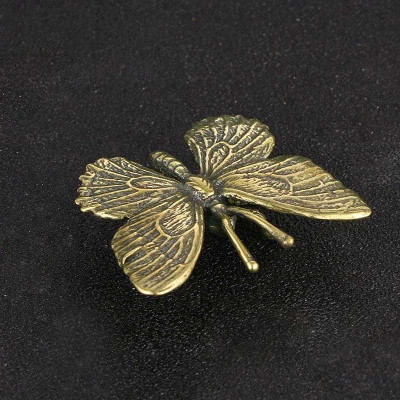 Home Decoration Crafts Pure Brass Butterfly Figurines Miniatures Ornament Antique Copper Insect Statue Accessories Small Crafts