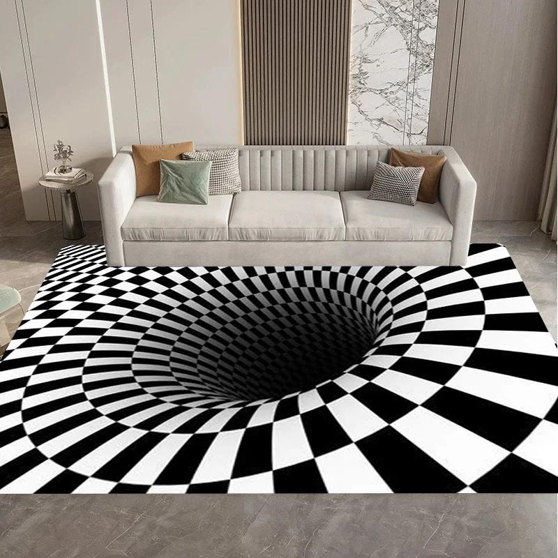 Visual 3D Black and White Grid Illusion Vortex Trap Mat Rug for Bedroom Sofa Living Room Decoration carpet