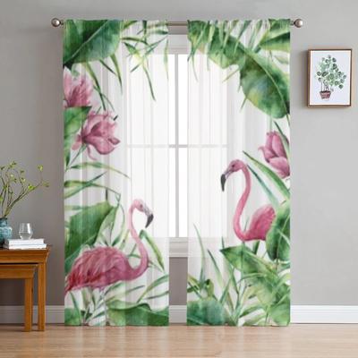 Rideaux transparents en feuilles de palmier exotiques et flamants roses pour salon, chambre à coucher, rideaux en tulle, rideaux en tissu pour cuisine