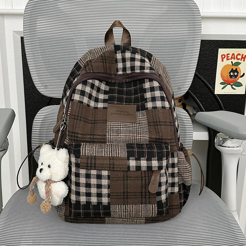 Zaino borsa da scuola per donna 1011 nuovo zaino a quadri retrò letterario zaino per ragazza giapponese studentessa universitaria borsa da scuola letteraria e versatile per donna