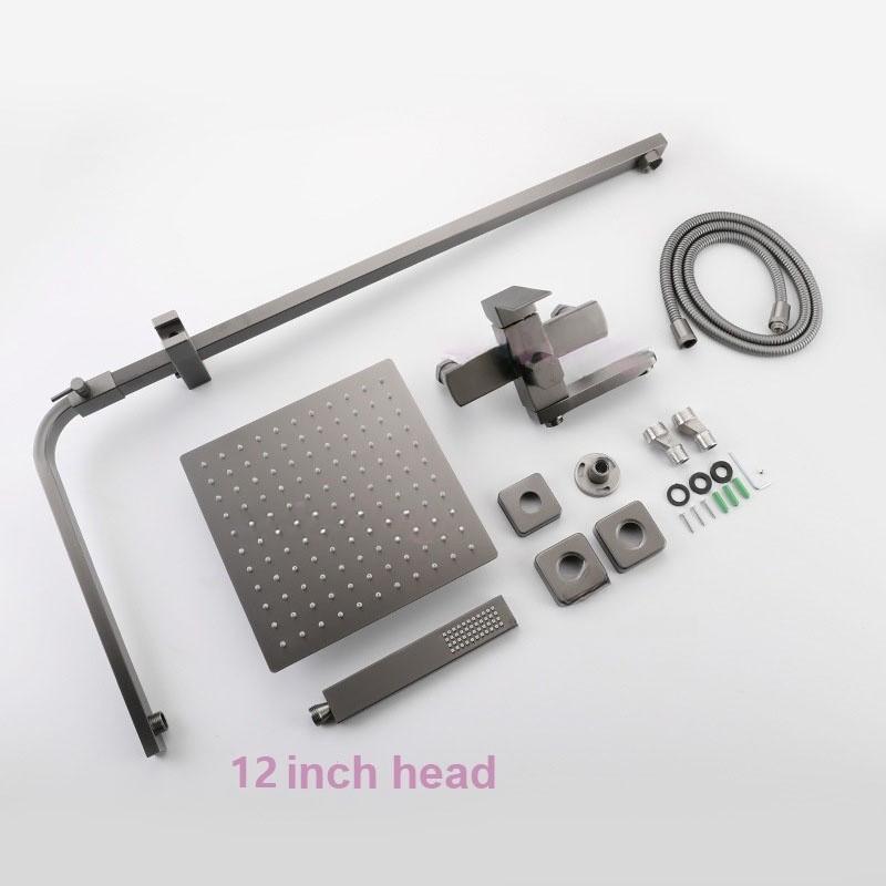 Bathroom High Pressure Rain Shower System 12" Large Shower Head Rainfall Mixer Stainless Steel Shower Set