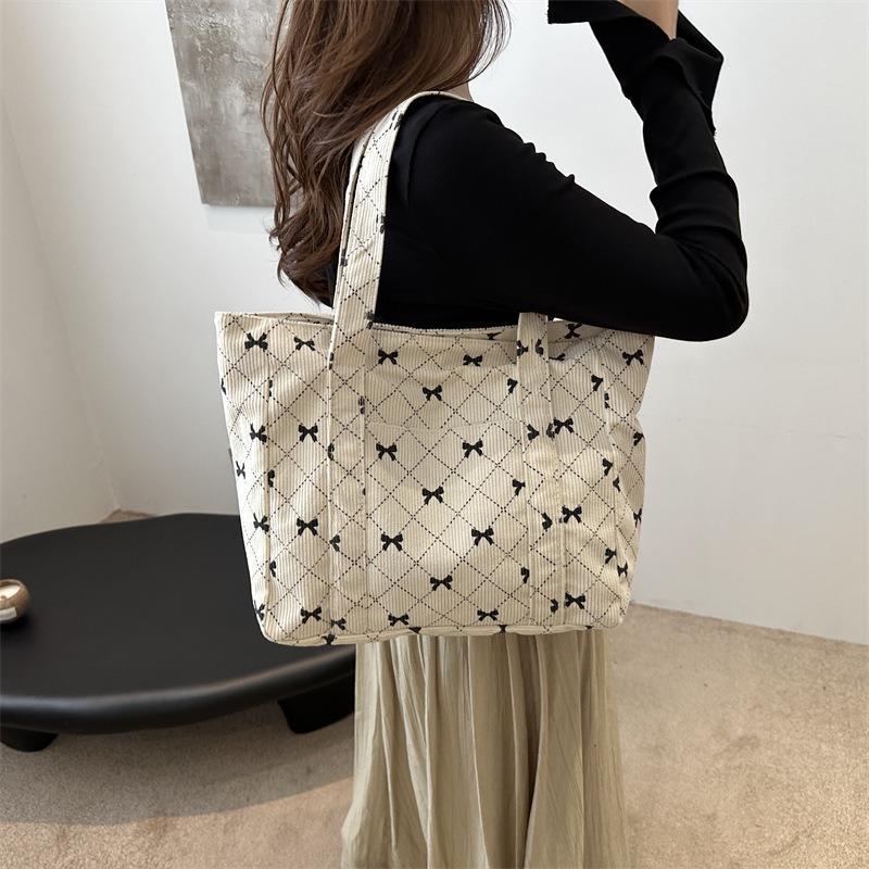 Corduroy Trend Bow Rhombus Casual Shoulder Bag Autumn Fashion Trend Simple Shoulder Underarm Bag