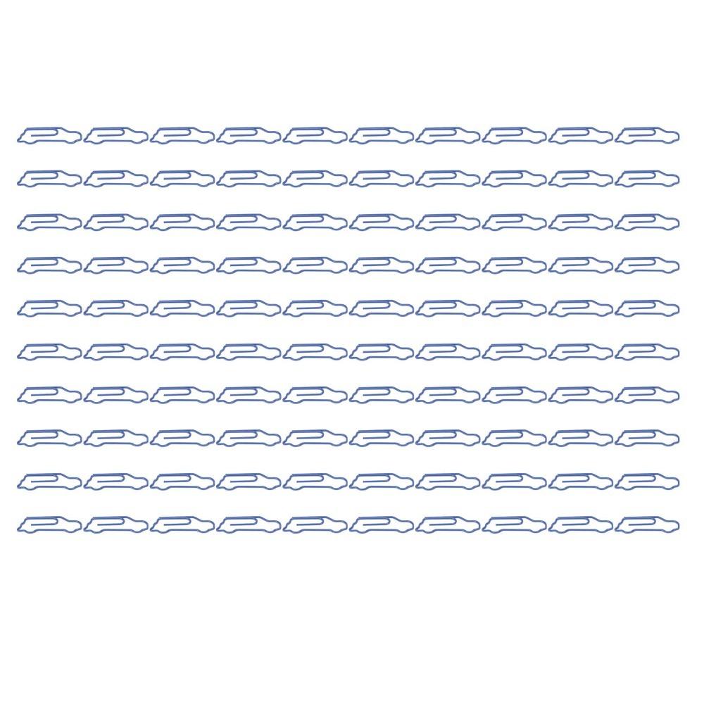 100 Pcs Car Shape Shaped Paper Clips Portable Plastic-coated Metal Small Paper Clips Blue Mini Size Cute Paper Clips