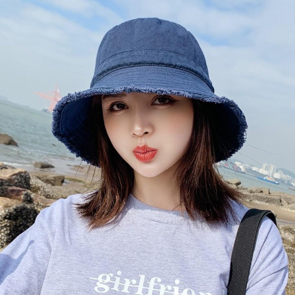 Foldable Raw Edge Fisherman Hat Simple Sun Protection Cap Versatile Thin Bucket Hat  Spring