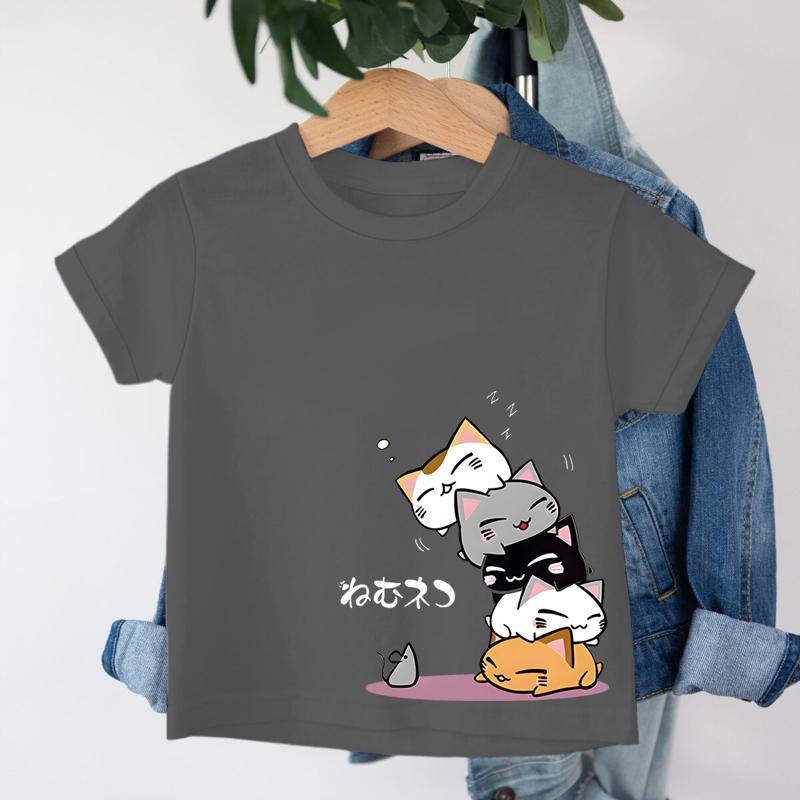Cute Cat Harajuku Fashion Tshirts for Girl Boy Animal Cat Cartoon Kawaii Tee Top Cat Lover Gift Kids Short Sleeve Cotton Tee