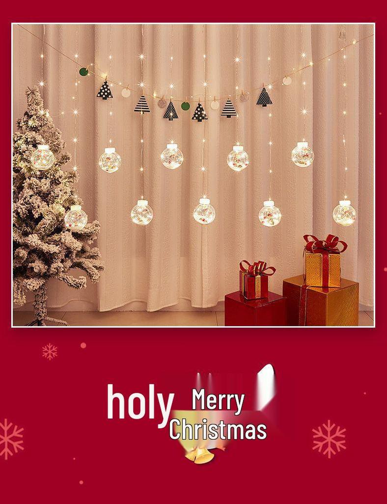 Festive Window Curtain Lights & Ornaments - Luminous Wishing Balls for Christmas Scenes