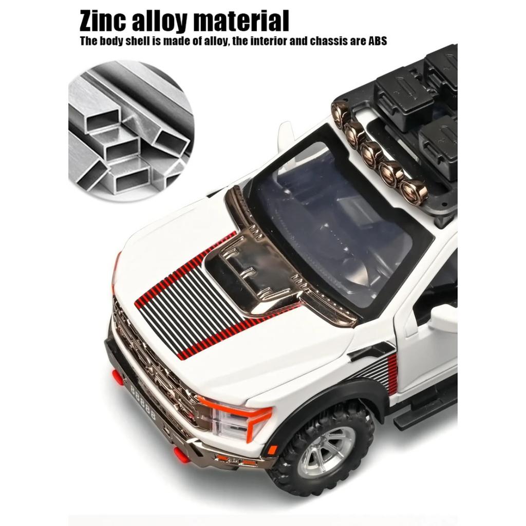 1/24 Ford F150 Off Road Pickup Truck Diecast Model Car Metal Alloy High Simulation Collection Hobby Display Birthday Gift for Friend