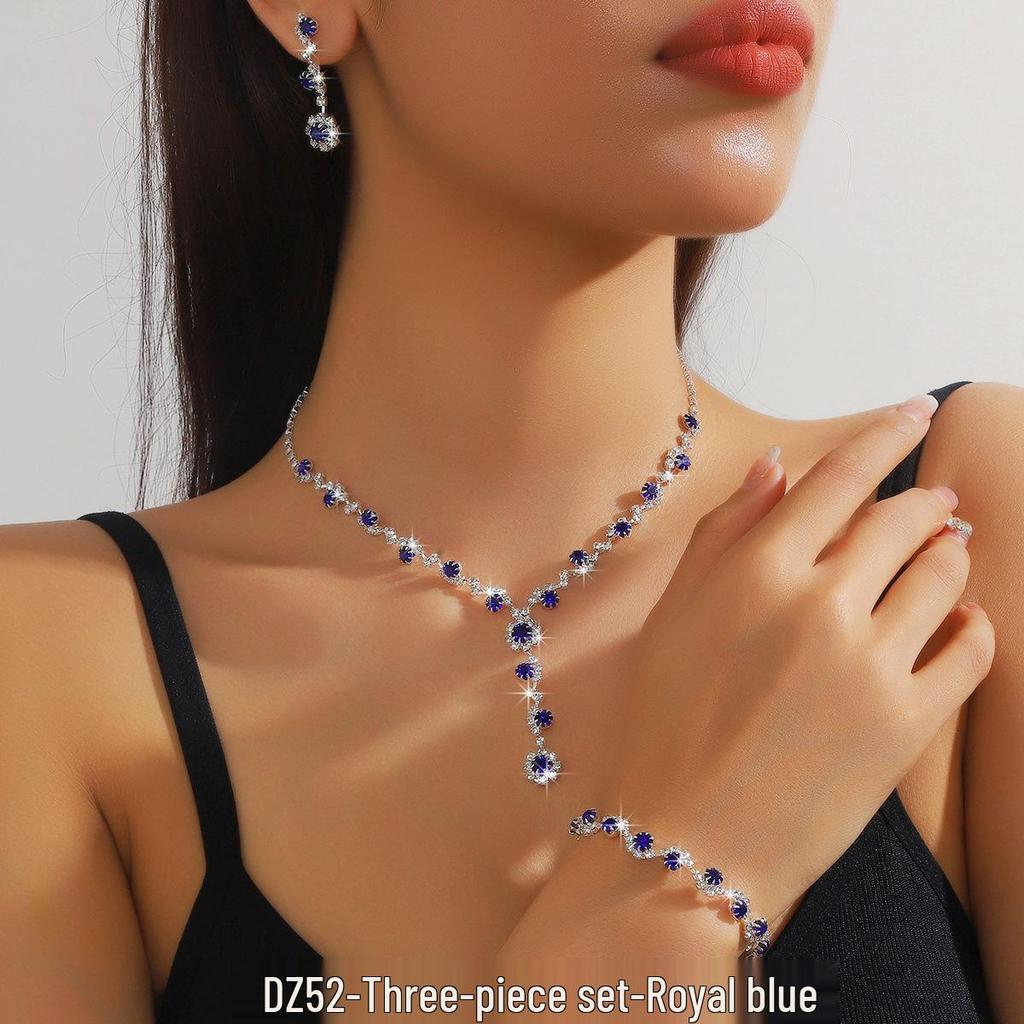 Pink Diamond & Multi-Color Gem Jewelry Set: Necklace, Earrings, Bracelet Trio for Weddings.