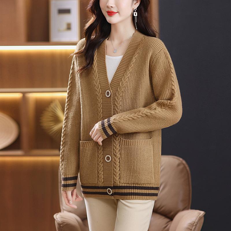 Women S Long Sleeve Knit Cardigan Plus Size Mom Style Casual Outerwear Autumn Winter Sweater