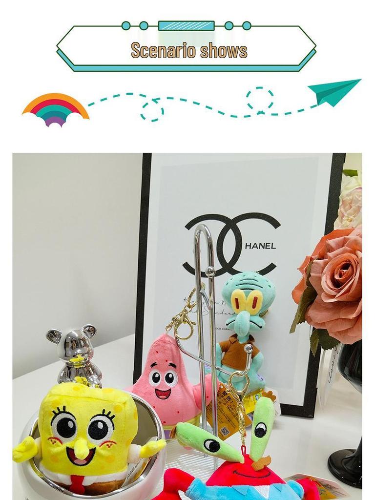 SpongeBob & Patrick Plush Dolls, Snail Pendant, Squidward Keychain Bag Charm