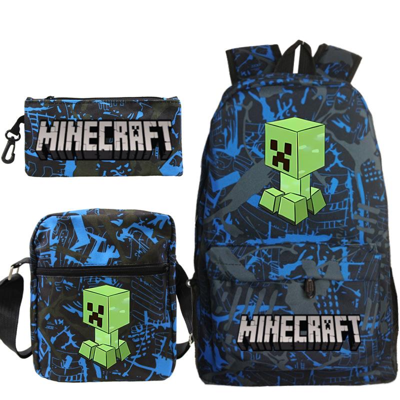 Game Minecraft Printed Children'S School Bag Oblique Span Bag Stationery Pencil Bag Student Backpack Set