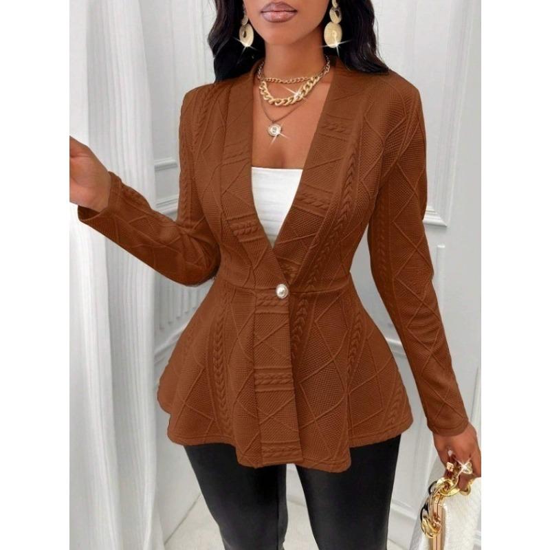 Autumn and Winter Women's New Thickened Jacquard Texture Single-button Slim Long-sleeved Jacket