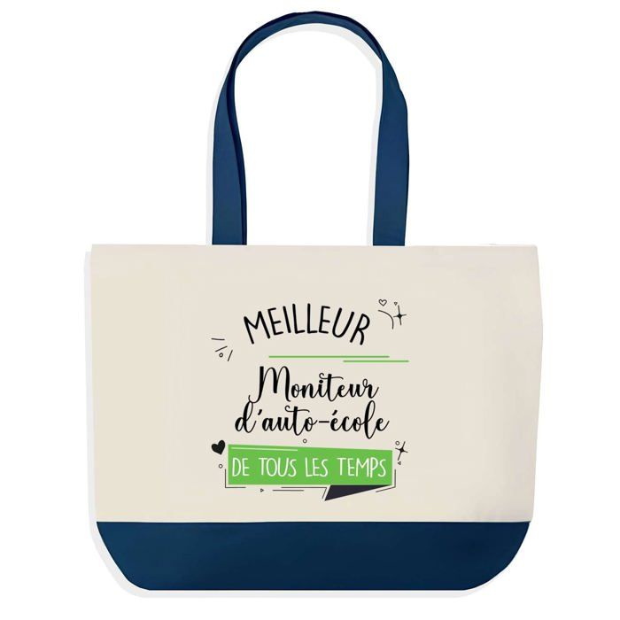 Tote bag - PLANETEE - Meilleur Moniteur d’Auto-École - fond bleu - coton 40x45 cm - Fabriqué en France