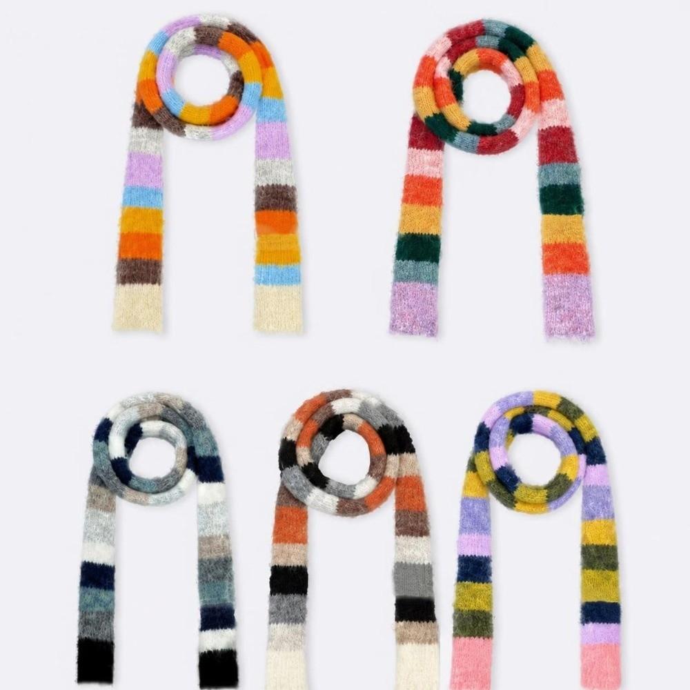 Y2K Style Sausage Thin Scarf Warm Color Splicing Rainbow Color Scarf Cold Weather