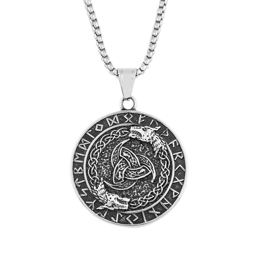 Accessories European and American Retro Titanium Steel Necklace Stainless Steel Viking Jiaolong Odin Rune Pendant