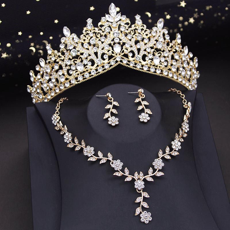 Prinzessin Diadem Hochzeit Krone Sets Strass Kristall Tiaras Braut Kopfbedeckungen Braut Krone und Halskette Schmuck Sets Zubehör