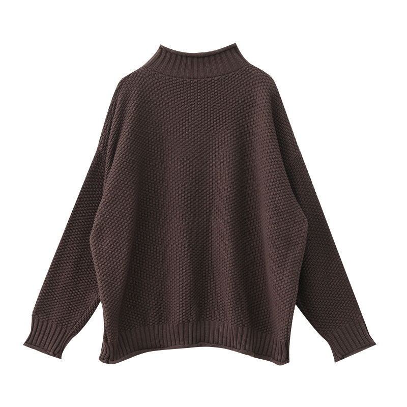 Maglione Lavorato a Maglia Autunno Inverno da Donna Taglie Forti Stile Coreano Top Ampi Mezzo Collo Alto Maglia Base Ampia Pullover