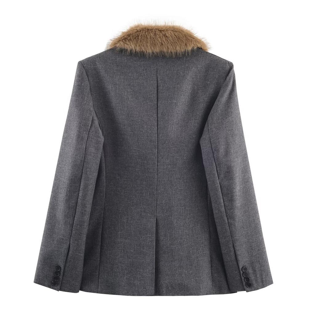 Women's Clothing Autumn and Winter New Artificial Fur Effect Fur Collar Suit Fashion Commuter Suit Jacket