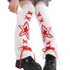 Women's Punk Star Pattern Knitted Leg Warmers with Ribbon Bows Flared Boot Covers Knee Length Socks Japanese Streetwear