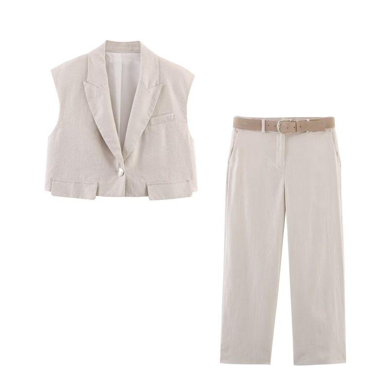 Kaslead New Women clothes Western Style Blended Lapel Sleeveless Vest Trousers 2406998 3584998