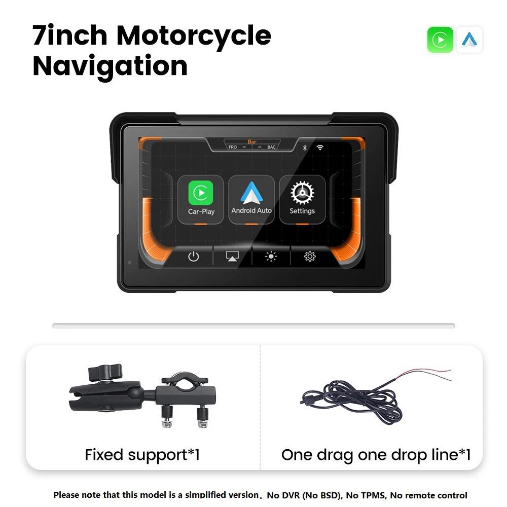 

7-дюймовий портативний GPS-навігатор для мотоцикла Бездротовий CarPlay Android Auto Дисплейний екран Монітор для мотоцикла Опція DVR TPMS Дротове керування
