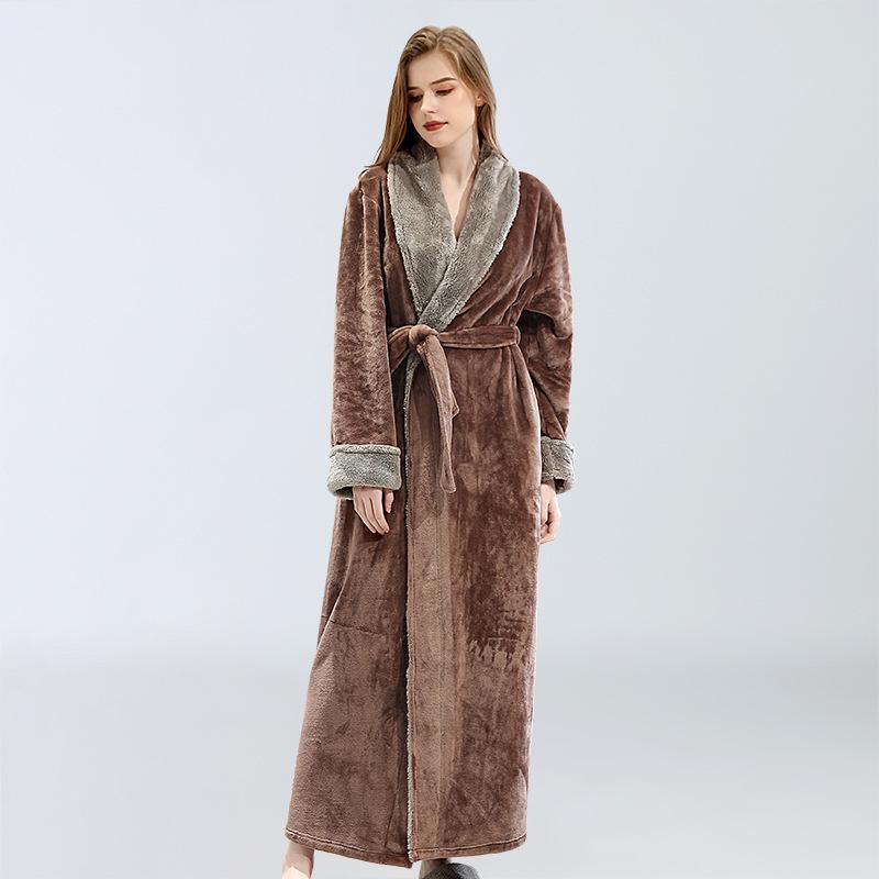 Unisex Autumn/Winter Flannel Bathrobe - Thickened & Longened for Men & Couples