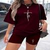 Women's Casual Faith Cross Letter Pattern T-Shirt Short Sleeve Shorts Set