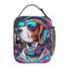Dog Wearing Headphones And Colorful Jacket Print Insulated Lunch Bag for Women Kids Portable Food Boxes Thermal Lunch Box Tote