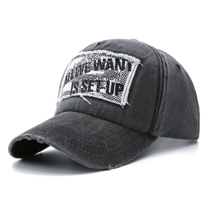 

2023 New Arrival Letter Baseball Cap Embroider Patch Washed Pure Cotton Hat Men s Patchwork Peaked Cap Sports Black