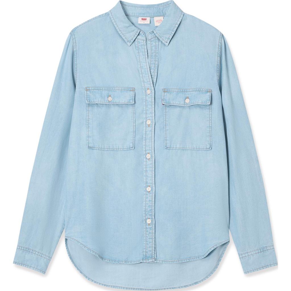 Levis SS24 Summer Collection Denim Solid Color Loose Long Sleeve Shirt Women shirts Light-Blue 001BO-0001