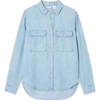 Levis SS24 Sommerkollektion Denim Einfarbig Locker Langarm Hemd Damenhemden Hellblau 001BO-0001
