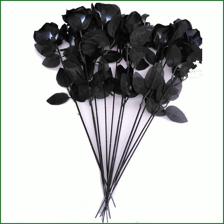 10pcs/Set Artificial Black Rose Bouquet Halloween Home Simulation Black Rose Fake Flower Wedding Par