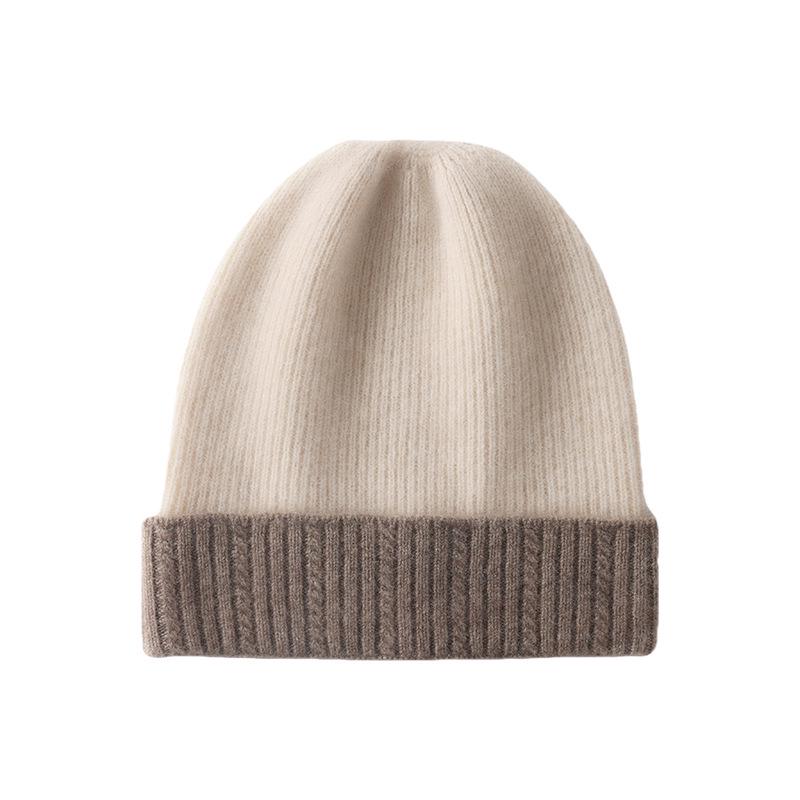 Women's Color Block Cashmere Knit Hat - Warm, Thick, Ear Protection for Outdoors