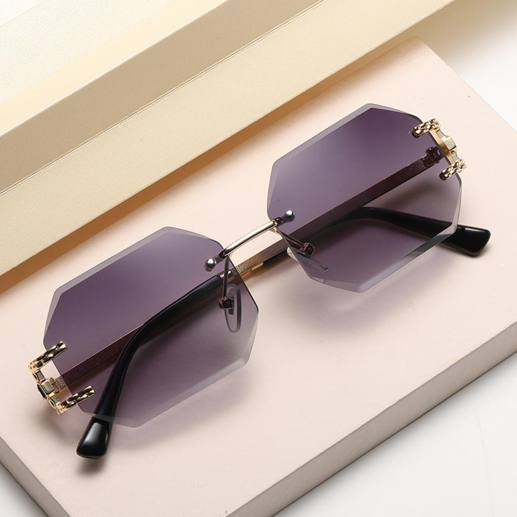 Unisex Metal Frameless Octagonal Sunglasses, Gradient Lenses With UV Protection For Daily And Outdoor Use