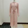 New Fashion Long Sleeve Plus Size Chiffon Dress Women Clothing Solid Button Up Lace-up Midi Loose Dress Woman Elegant Round Neck Casual Dresses 24772