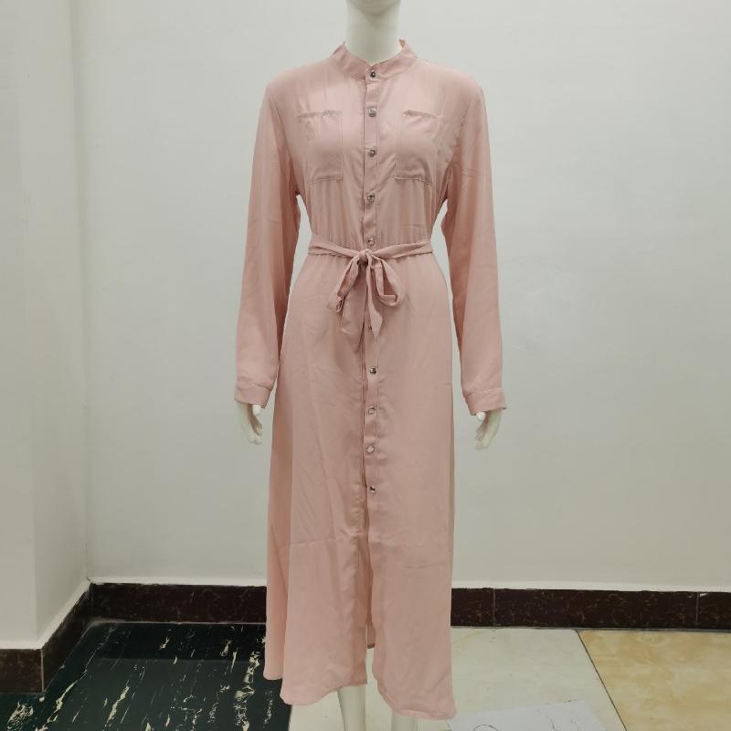 New Fashion Long Sleeve Plus Size Chiffon Dress Women Clothing Solid Button Up Lace-up Midi Loose Dress Woman Elegant Round Neck Casual Dresses 24772