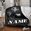 Black Dog With Open Mouth And Tongue Out On A Dark Background With The Word Below Cozy Personalized Blanket Customize Your Name Warmthful Decor