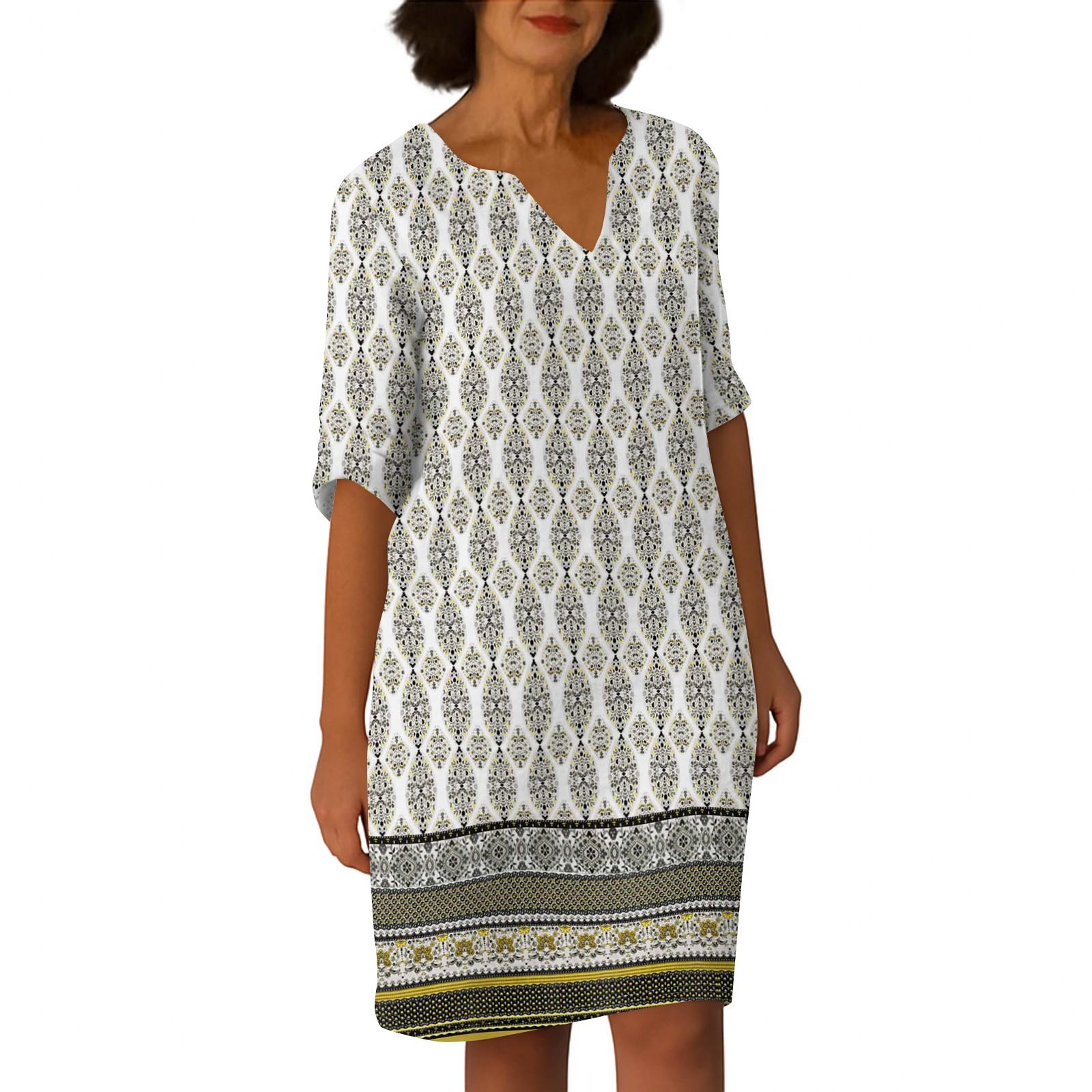 

Платья для женщин. Винтажное платье-туника с принтом и талией. Летнее повседневное платье с половиной рукавов. XXL жёлтый