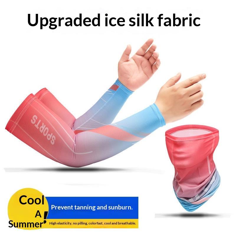 Summer Ice Silk Cycling Arm Riding Sleeves Breathable Bandana Mask Combination Suit Elastic Sun Protection Uv Sun Protection